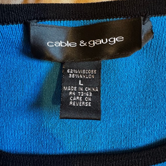 Cable & Gauge Women Blue With Black Stripes Blouse Shirt Long Sleeves Size L - Picture 9 of 9